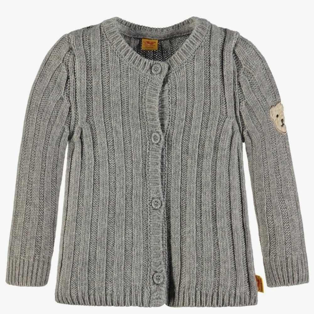 Steiff Girl's 12 Months Grey Teddy Bear Cardigan Wool Viscose Cashmere Blend
